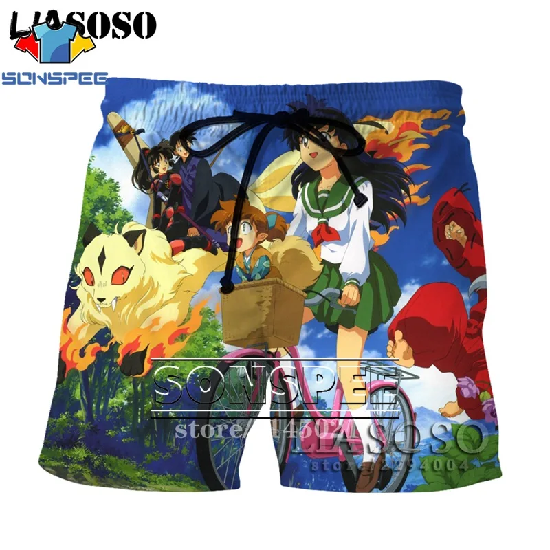 SONSPEE, 3D принт, аниме, Inuyasha, мужские, женские, дышащие, пляжные шорты, летние, для фитнеса, штаны, повседневный стиль, качественная спортивная одежда, D08 - Цвет: Слоновая кость