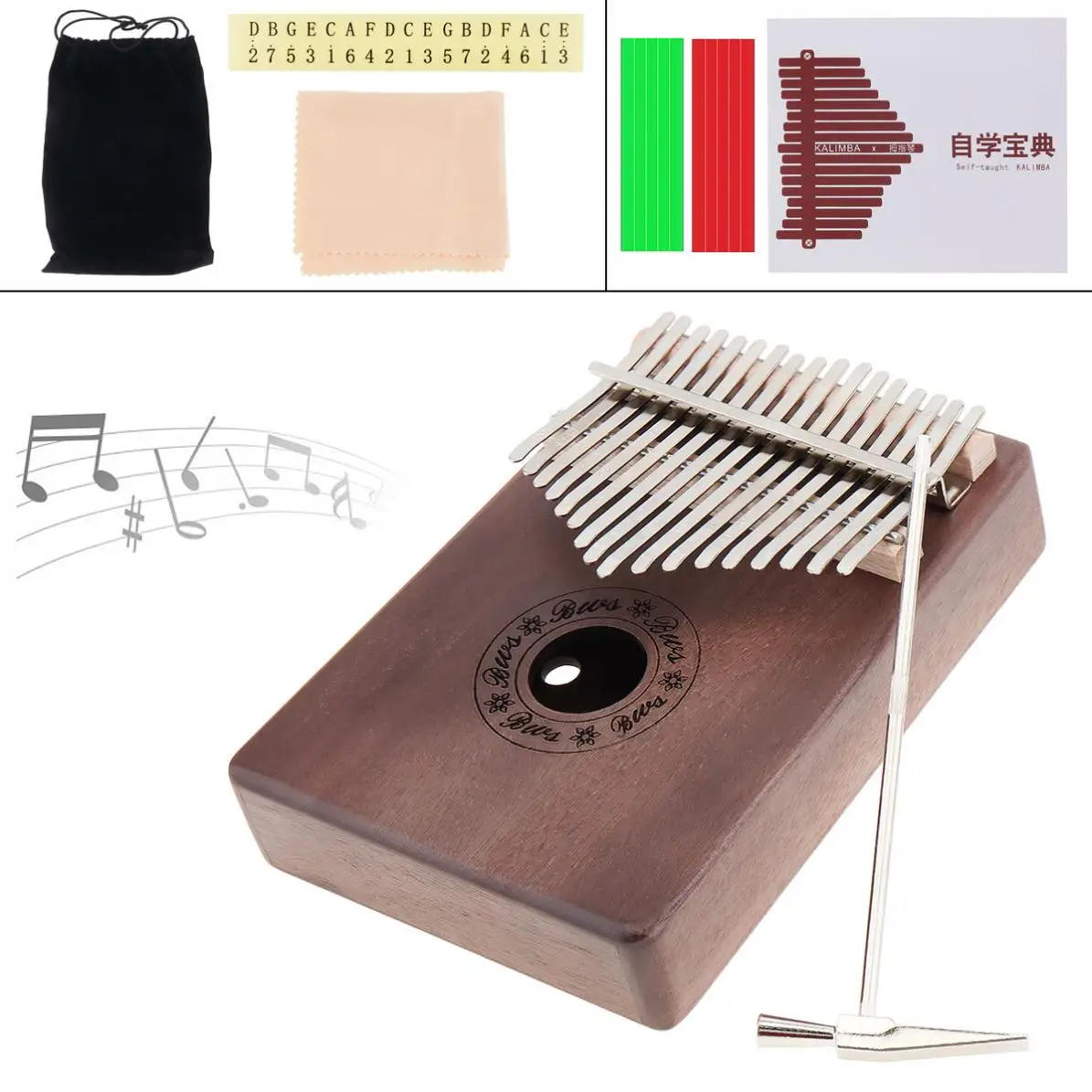 17 Key Kalimba Thumb Piano Single Board Mahogany Small Mbira Mini Keyboard Instrument with Complete Accessories | Спорт и