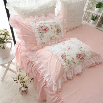 

100%cotton princess ruffles embroidered pillowcase 1pc наволочка no zipper envelope pink floral pillow sham free shipping YYX