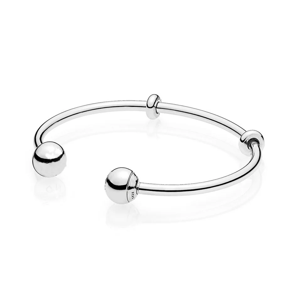 

Authentic 925 Sterling Silver Open Bangle With Signature Clasp Bracelet For Women fit Lady Bead Charm Pendant Jewelry