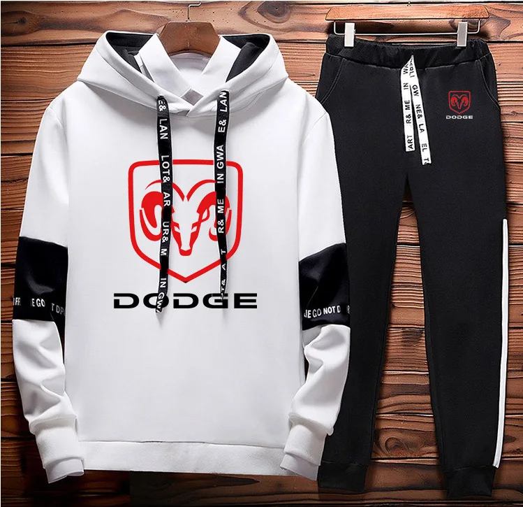 Толстовки для мужчин Dodge Car с логотипом, толстовка модная мужская толстовка с капюшоном в стиле хип-хоп harajuku, Повседневная флисовая Мужская толстовка, штаны, костюм из 2 предметов