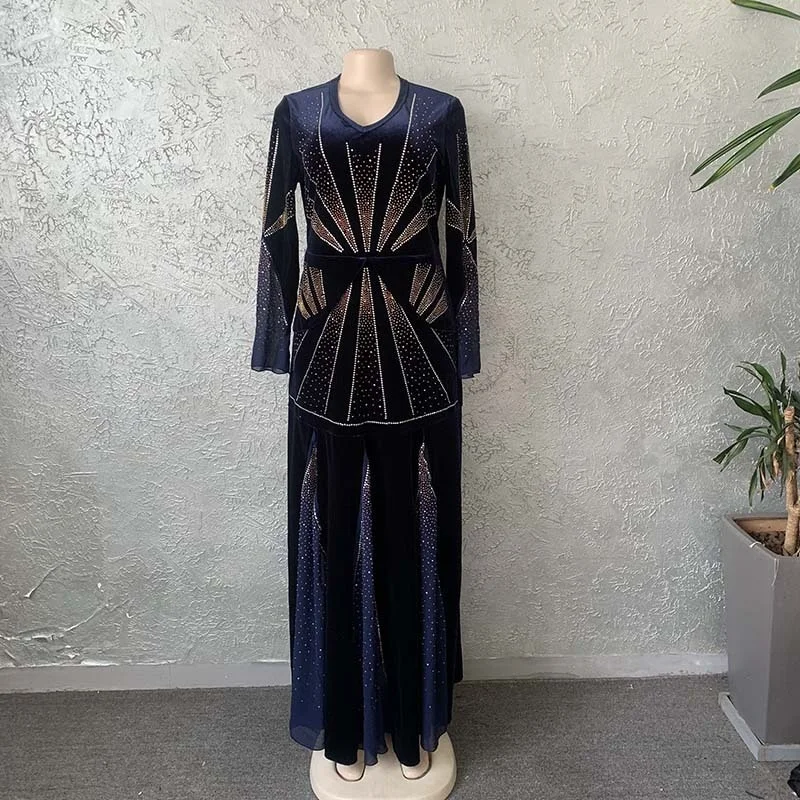 Velvet African Maxi Dress For Women New Style Classic Dashiki Fashion Trumpet Mermaid Long Dress Africa Clothes Islamic Robe