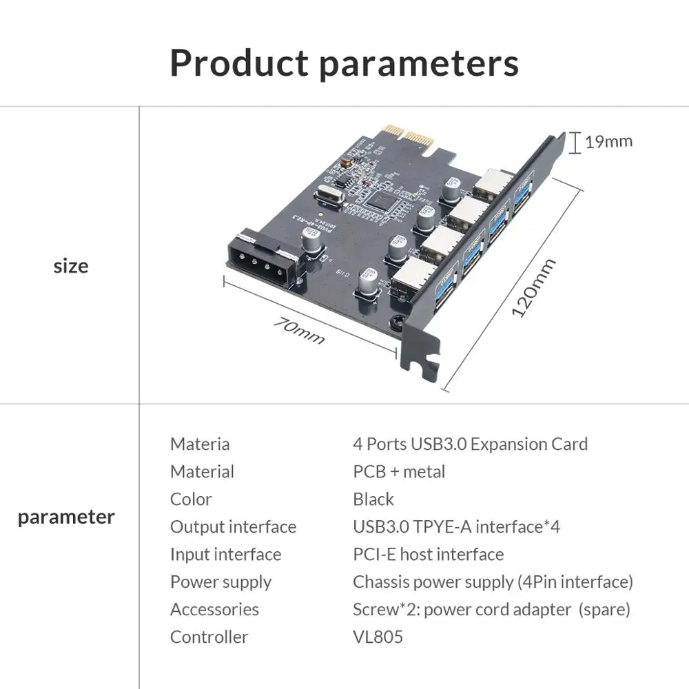 ORICO 4 порта USB3.0 PCI-Express Card/Host контроллер карты 3,0 адаптер для USB 3,0 концентратор с 15Pin блок питания PCI-E расширитель карты