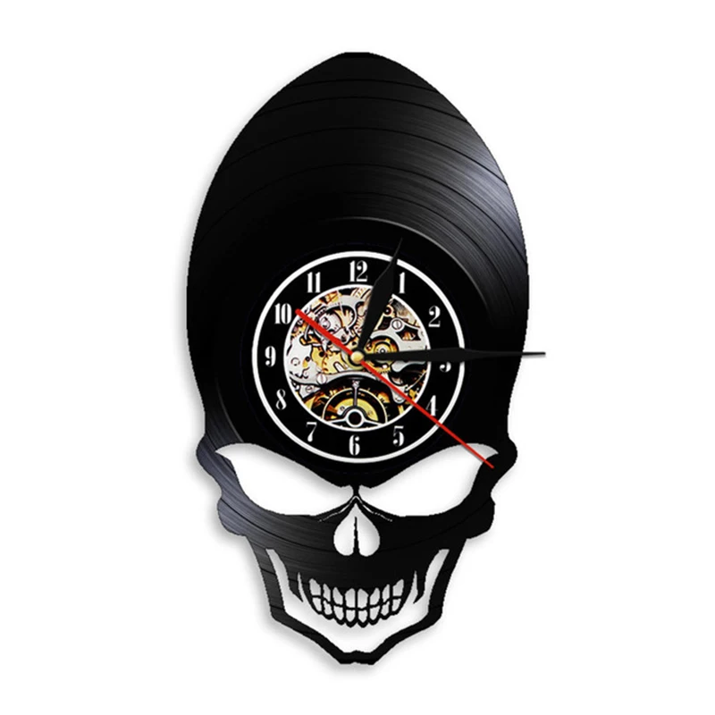 Goth Scary Wide Cheekbones Eyes Skeleton Vintage Vinyl Record Wall Clock Demon Alien Skull Hanging Watches Halloween Decor | Дом и сад