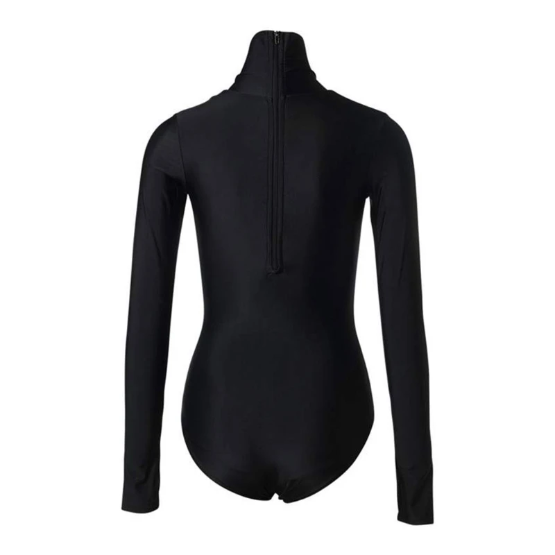 1pc Women Sexy Swimsuit Rash Guard Turtleneck Zipper Thumbhole Long Sleeve Monokini Black Diving Bathing Suit O20 21