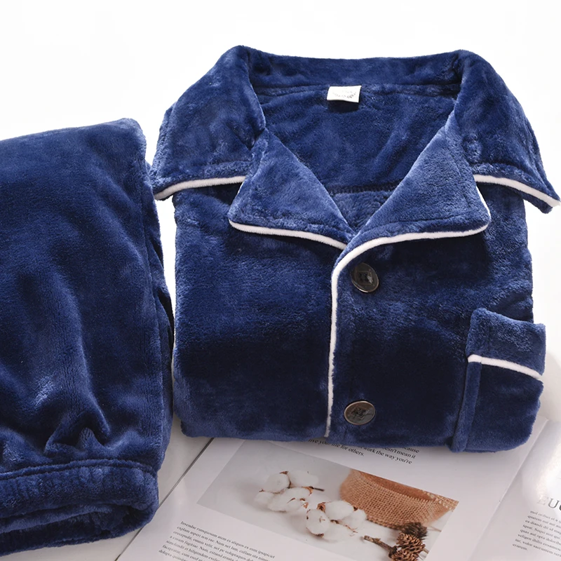 Winter Coral Fleece Pajamas for Men Dormir Lounge Sleepwear Man's Bedroom Home Clothes Pijamas Thicken Bedgown Warm Pyjamas PJs