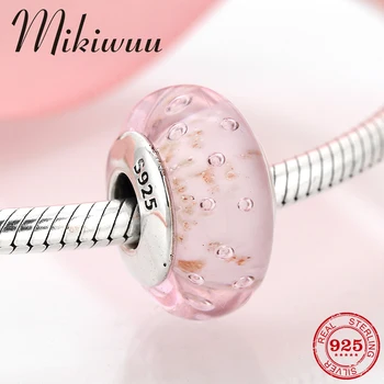 

925 Sterling Silver like wate bubble clear pink round fine Murano Glass Bead Fit Original Mikiwuu Charms Bracelet Jewelry making