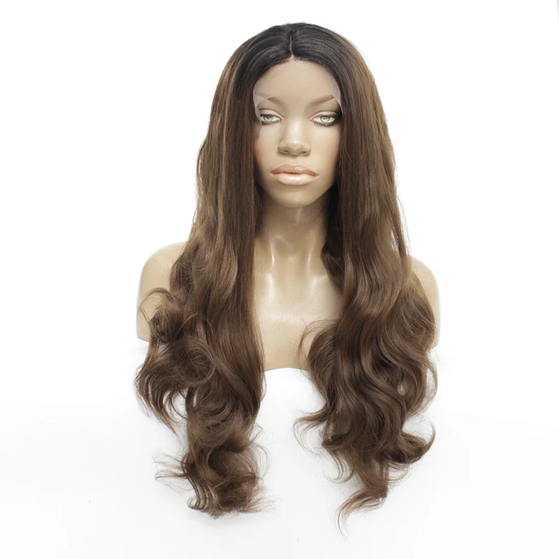 Ombre коричневый Glueless 13x4 синтетические волосы на кружеве парики два тона цвет