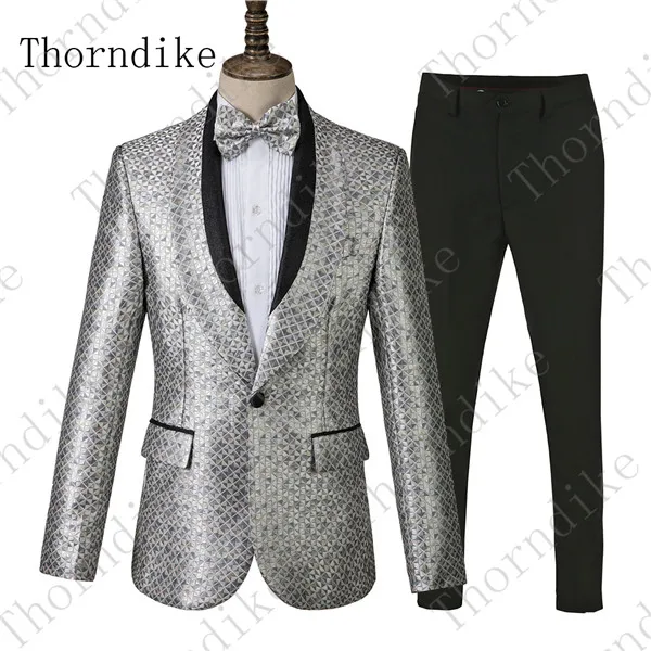 Thorndike Серебряный Дизайнерский Костюм с тиснением мужские вечерние костюмы с заостренным отворотом на одной пуговице мужской костюм жениха для свадьбы Terno Masculino - Цвет: suits15