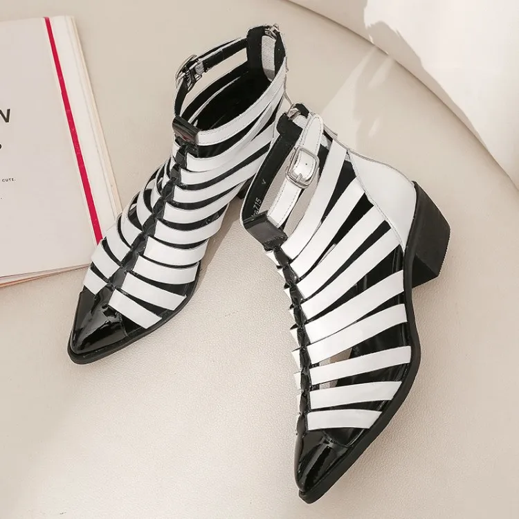 

Simple Versatile Sandal Boots 2020 Spring And Summer Net Boots Ozhouzhan Full Leather Pointed Sandals WOMEN'S Shoes Gladiator Sa