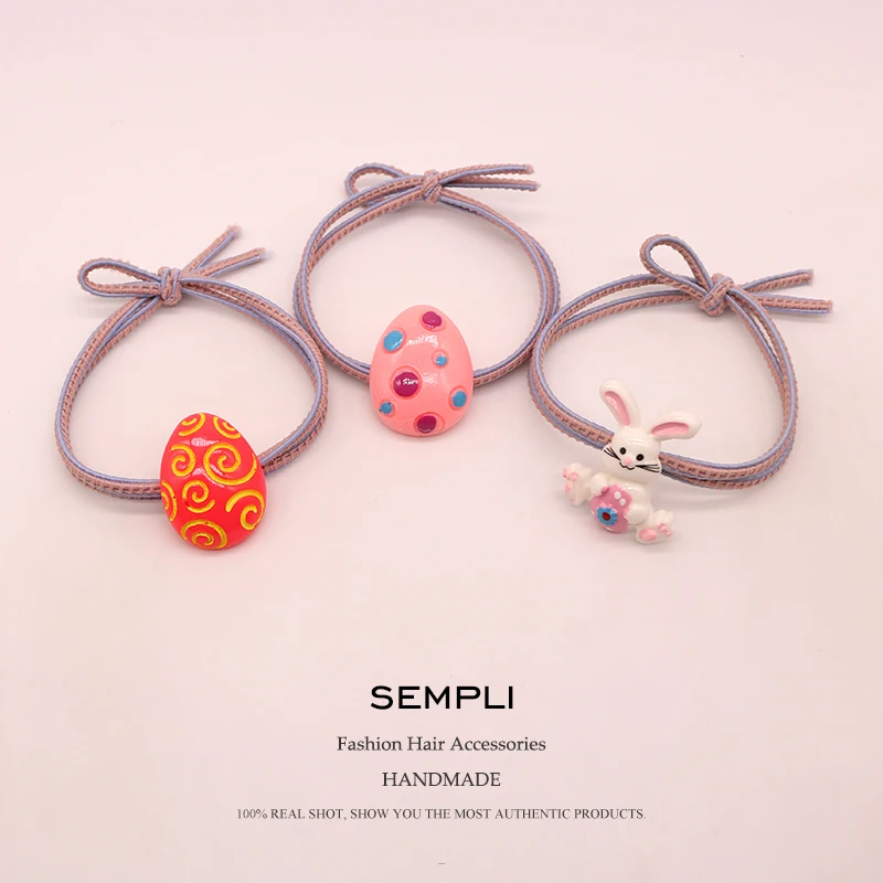

2 Pcs Fashion Cute Rabbit Hair Ring Female Tie Rope Korean Elastic Rubber Hair Bands Bunny Hair Rope Children's Hair Accessories