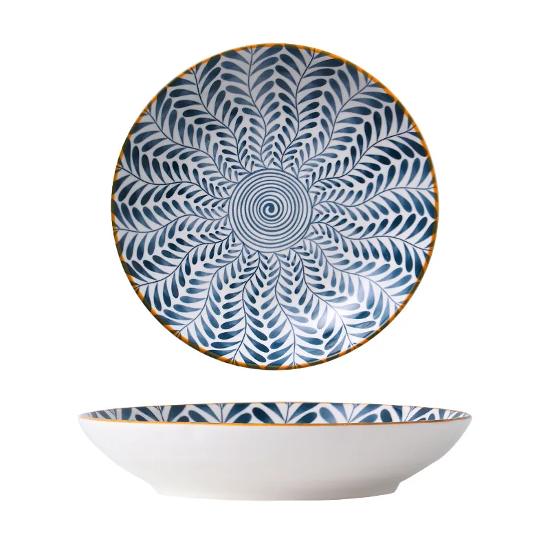 Japanese Retro Dinner Plate Ceramic Printing Round Tableware with Various Patterns Home Restaurant Heating Plates