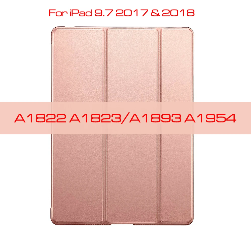 Чехол qijun для ipad 9,7 A1822 A1893 Fundas для ipad 5th 6th 7th 10,2 Air 1 ipad 2 3 PC задняя крышка из искусственной кожи Smart Cover - Цвет: Rose -iPad 2017 2018