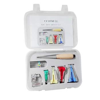

Box of Binding Snap on Foot Bias Tape Maker Awl Pin Set Quilting Sewing