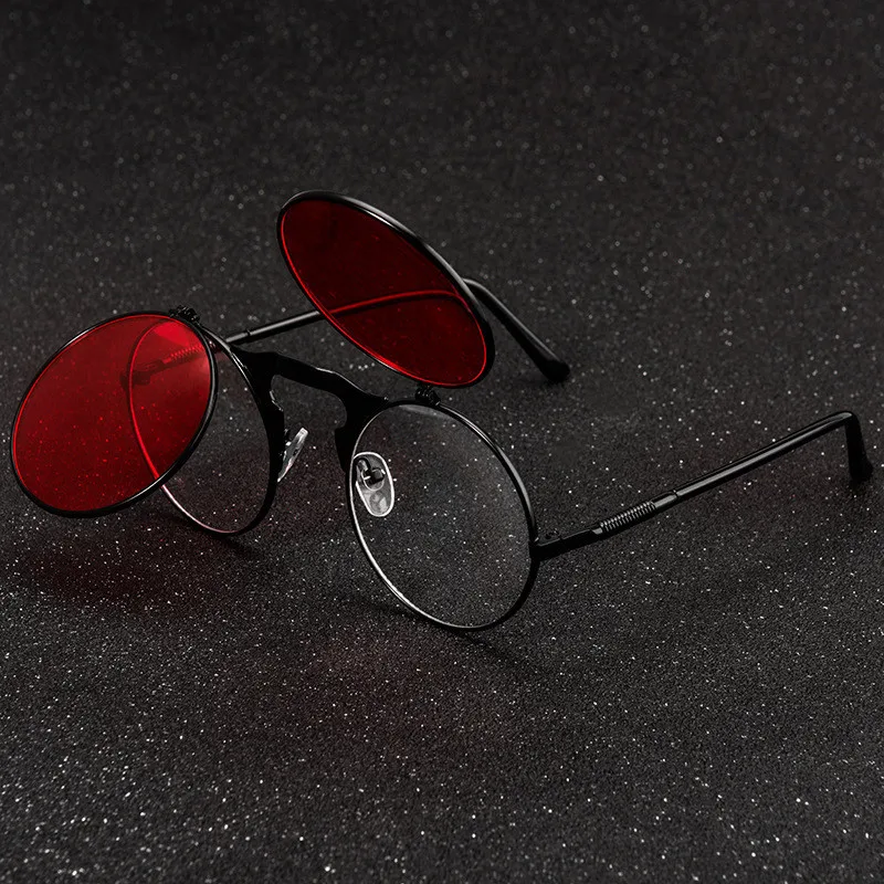 Стимпанк Солнцезащитные очки круглые металлические OCULOS De Sol женский стиль Ретро Флип Круглые двойные металлические солнцезащитные очки мужские круглые солнцезащитные очки