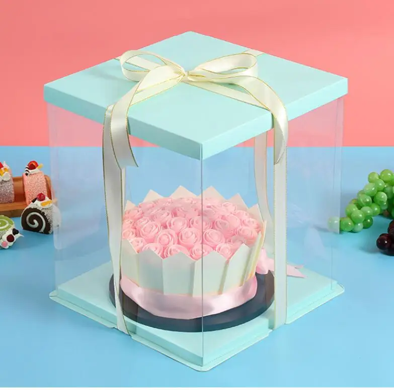 Caja cuadrada transparente para pastel de cumpleaños, embalaje transparente  para panadería, 26x26x25cm, 10 pulgadas, PET, 2 niveles _ - AliExpress  Mobile