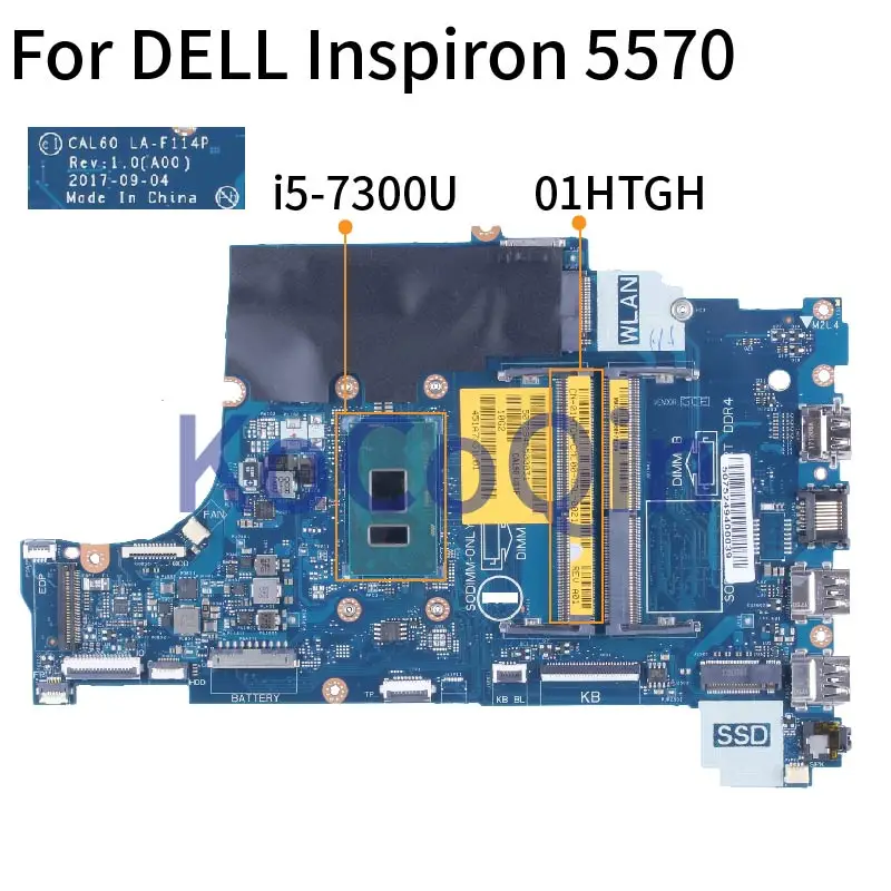 

For DELL Inspiron 5570 i5-7300U Notebook Mainboard 01HTGH LA-F114P SR340 DDR4 Laptop Motherboard