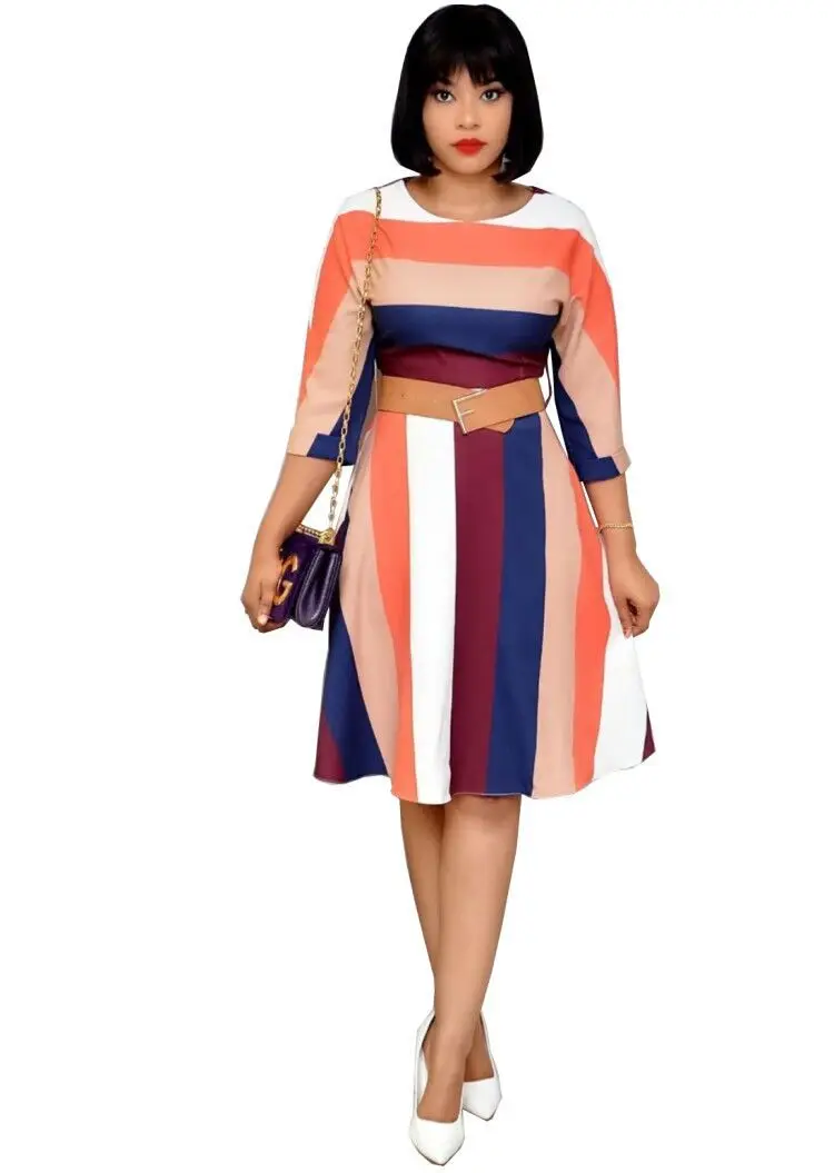 Striped African Dresses For Women New Style Plus Size Clothes Ladies Cute Dress Ropa Dama Fashion African Clothing