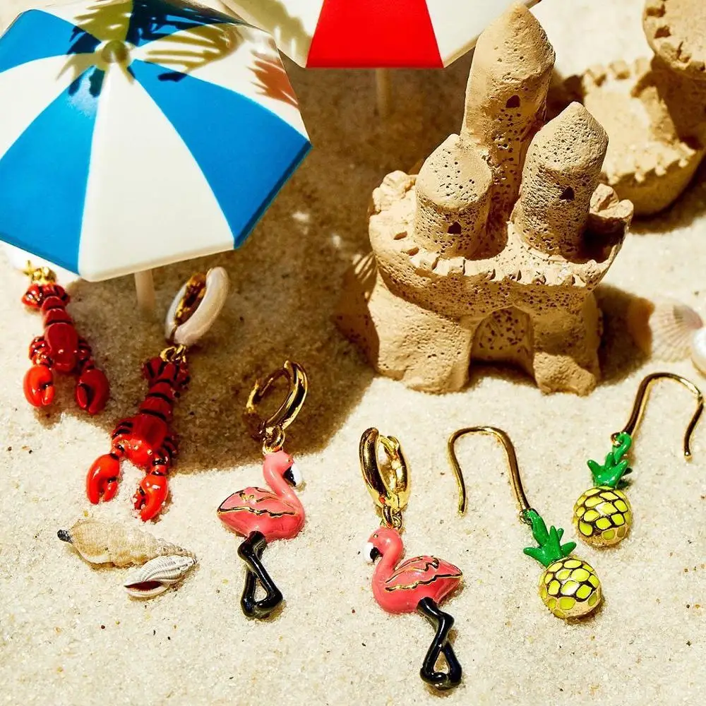 

Miwens Beach Cute Flamingo Statement Earrings Women Bohemia Charm Golden Pineapple Fruits Drop Earrings Acrylic Hanging Jewelry