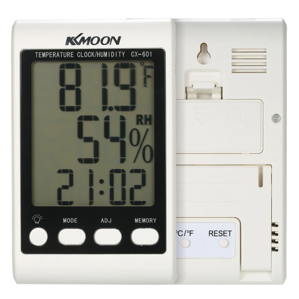 LCD Digital Thermometer Hygrometer Indoor Outdoor Temperature Humidity Meter Alarm Clock with Blue Backlight