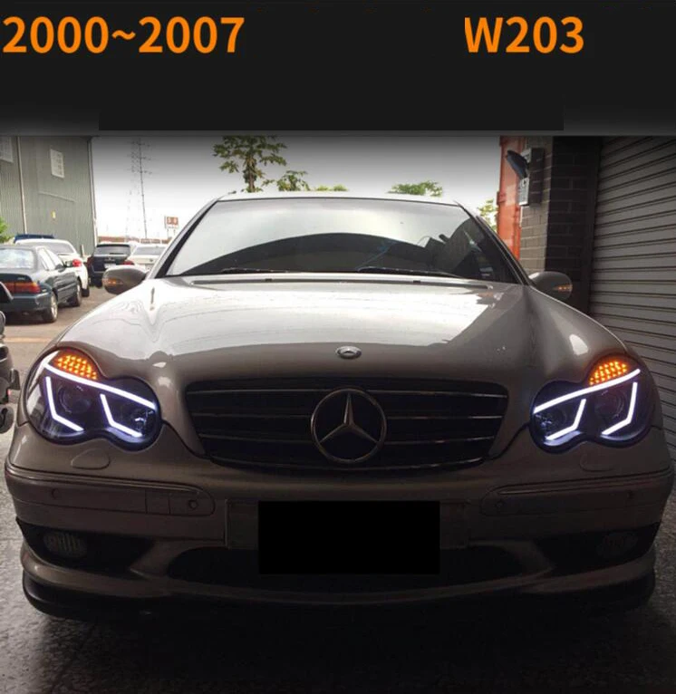 Автомобильный Стайлинг чехол для Mercedes-Benz C200K C230 C280 C300 W203 головной светильник s головной светильник светодиодный светильник бар DRL Q5 bi xenon объектив h7 xenon