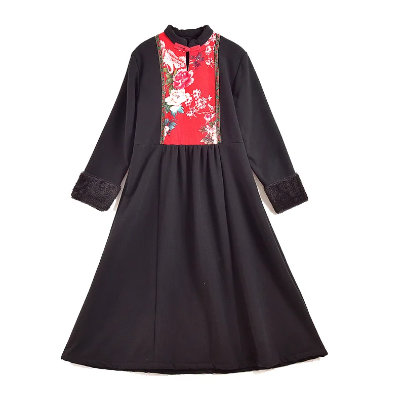 

Zk0520 @ Fashion Chinese-style WOMEN'S Dress Autumn And Winter Brushed And Thick Base Shirt Underwear Loose-Fit Dress