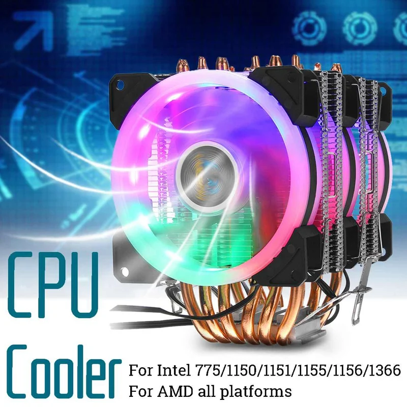 6 Heatpipes Cpu Cooler Fan With Rgb Dual-Tower Radiator 9Cm Fan Cooling Heatsink For Intel 775/1150/1151/1155/1156/1366 For Am