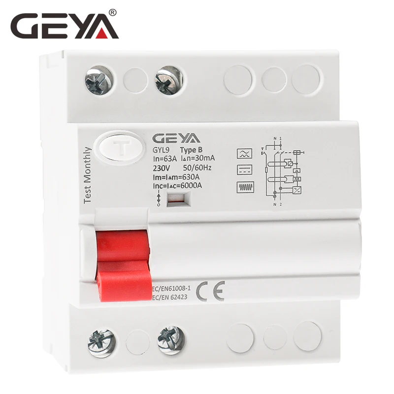 Бесплатная доставка GEYA Din Rail B Тип утечки земли ток Выключатель DC RCCB RCD 4P 40A 63A 30mA 300mA