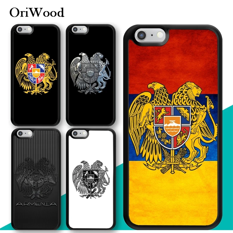 

OriWood Armenia Coat Of Arms Flag Phone Case For iPhone 7 6 6s Plus Rubber Cover For iPhone7 8 Plus X XR XS MAX Full Back Shell