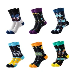 Autumn Winter Funny Mens Women Sock Space Astronaut Pattern Hip Hop Cool Socks for Men Calcetines Thick Colorful Long Skate
