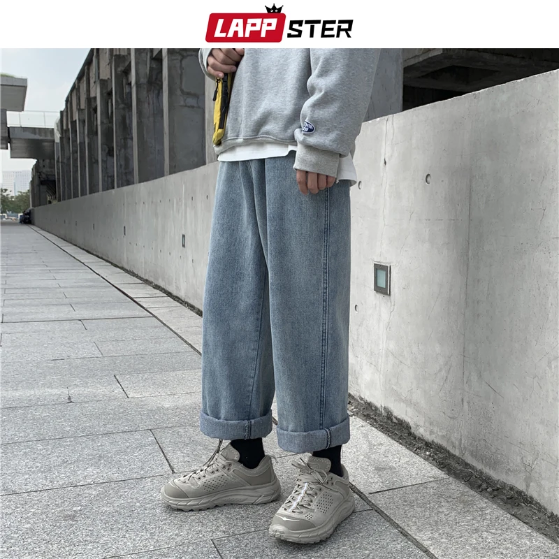 LAPPSTER Men Streetwear Wide Leg Blue Jeans Harem Pants 2020 Denim Men Korean Fashions Black Jeans High Waist Designer Clothes LAPPSTER Men Streetwear Wide Leg Blue Jeans Harem Pants 2020 Denim Men Korean Fashions Black Jeans High Waist Designer Clothes
