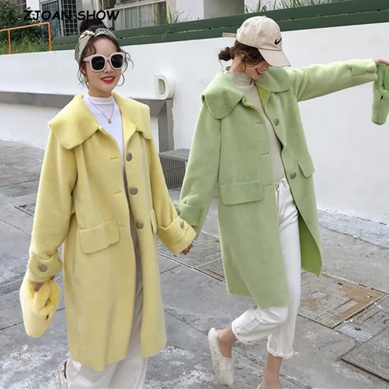 

2019 Winter Hold Warm Peter Pan Collar Double faced Faux Fur Coat New Casual Long sleeve Loose Women Fur Long Jacket Outwear