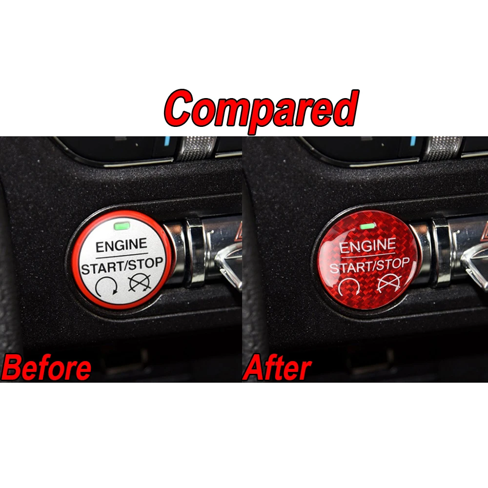 

1Pc Car Engine Start Stop Button Sticker Red Carbon Fiber For Ford Mustang 2015-2019 Car Interior Engine Button Cover Sticker