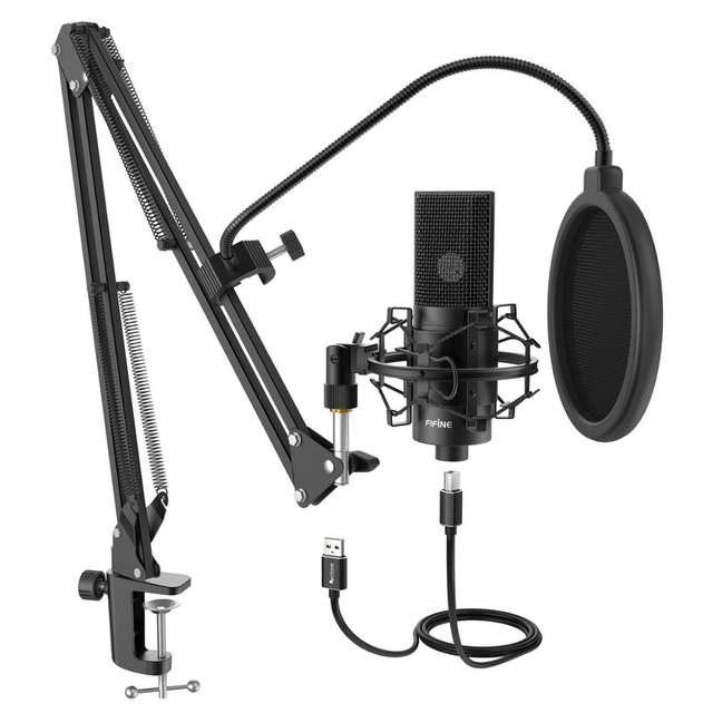 USB Condenser Microphone with Adjustable Desk Arm and Shock Mount for YouTube Voice Recording Voice