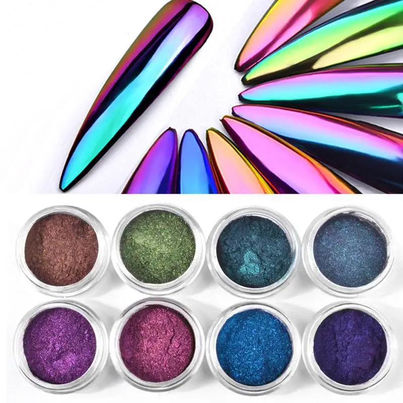 

8 Pcs Nail Glitter Powders For Beauty Chameleon Mirror Auroras Effect Glitter DIY Design Nail Art Decoration Powders