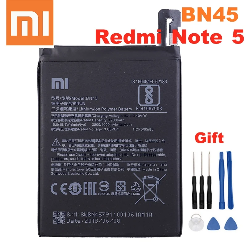 Оригинальный аккумулятор Xiao Mi BN45 4000 мАч для Xiaomi Redmi Note 5 Высококачественные сменные батареи для телефона Оригинальный аккумулятор Xiao Mi BN45 4000 мАч для Xiaomi Redmi Note 5 Высококачественные сменные батареи для телефона