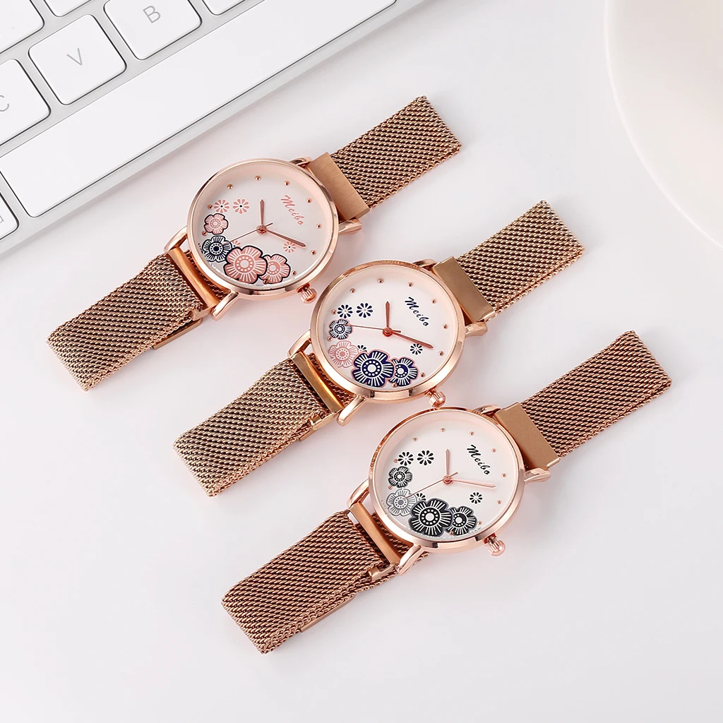 Модные женские часы с магнитной пряжкой, роскошные женские часы MEIBO из нержавеющей стали, кварцевые часы для дропшиппинг