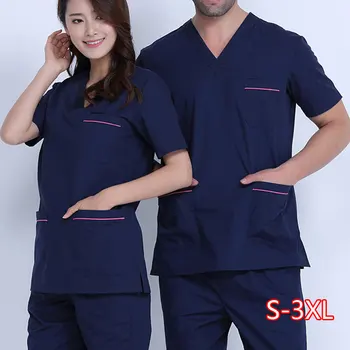 

Men's Scrubs Set Pure Cotton Doctor Clothing Classic V-neck Nursing Uniform Short Sleeve Shirt with Side Vent 2020