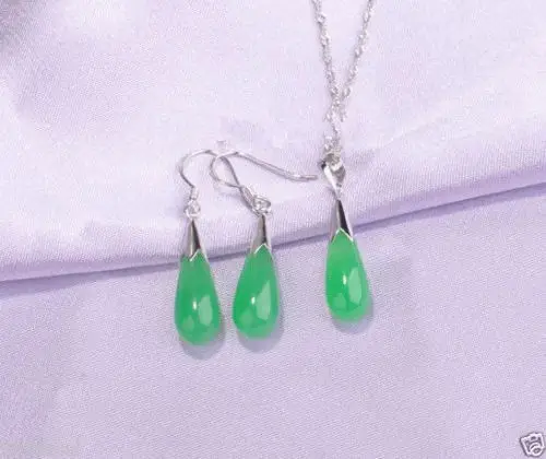 DYY hot sell new - shippingBeautiful Sets Silver green jade teardrop Pendant necklace Earring (A0511) | Украшения и аксессуары