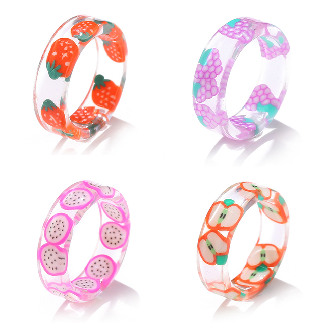 Korean Colorful Transparent Resin Acrylic Rings Set for Women Trendy Geometric Square Round Ring Wedding Jewelry