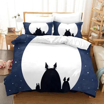 

NEW Cartoon Totoro 3D Print Bedding Set Duvet Covers Pillowcases Anime Comforter Bedclothes Cartoon Bed Linen 03
