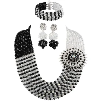 

Majalia Classic Fashion Nigeria Wedding African Jewelry Set Black and Clear ab Crystal Necklace Bridal Jewelry Sets 8jb-5