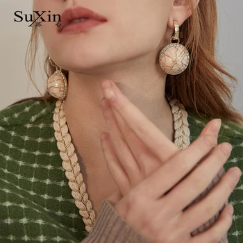 

SuXin earrings 2020 new simple round earrings for women long artificial crystal pendant earrings jewelry gift