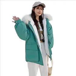 Парка женская пуховая хлопковая зимняя куртка женская повседневная меховая куртка с капюшоном женская из шерсти ягнёнка, кашемир куртка