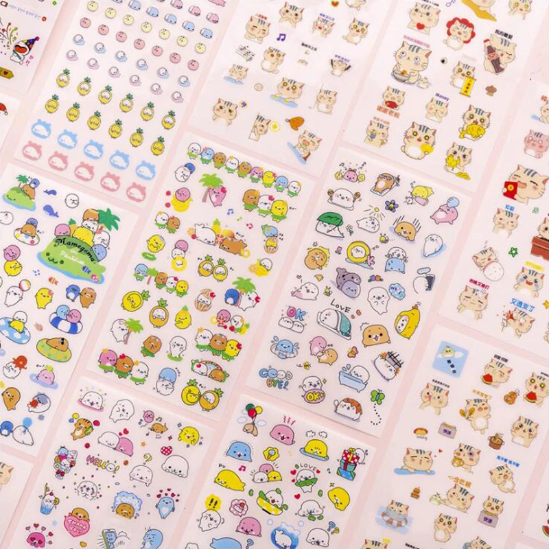 

Colored Pet Cat Series Sticker Sticky PVC Decoracion Scrapbooking Flakes DIY Office Stationery School Supplies 6Sheets