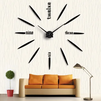 

3D large wall clock Creative DIY Acrylic mirror gold sliver black red self-adhesive wallsticker Silent wall clock