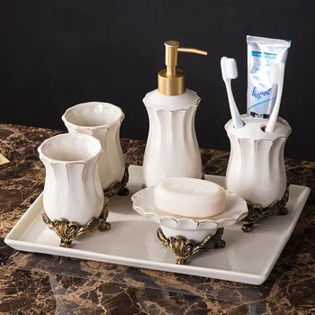

Ice Cracked Ceramic Bathroom Tray 5pcs/set Kit Toothbrushholder Bathroom Accessories Set Soap Dispenser Lotion Bottle Wash Cup