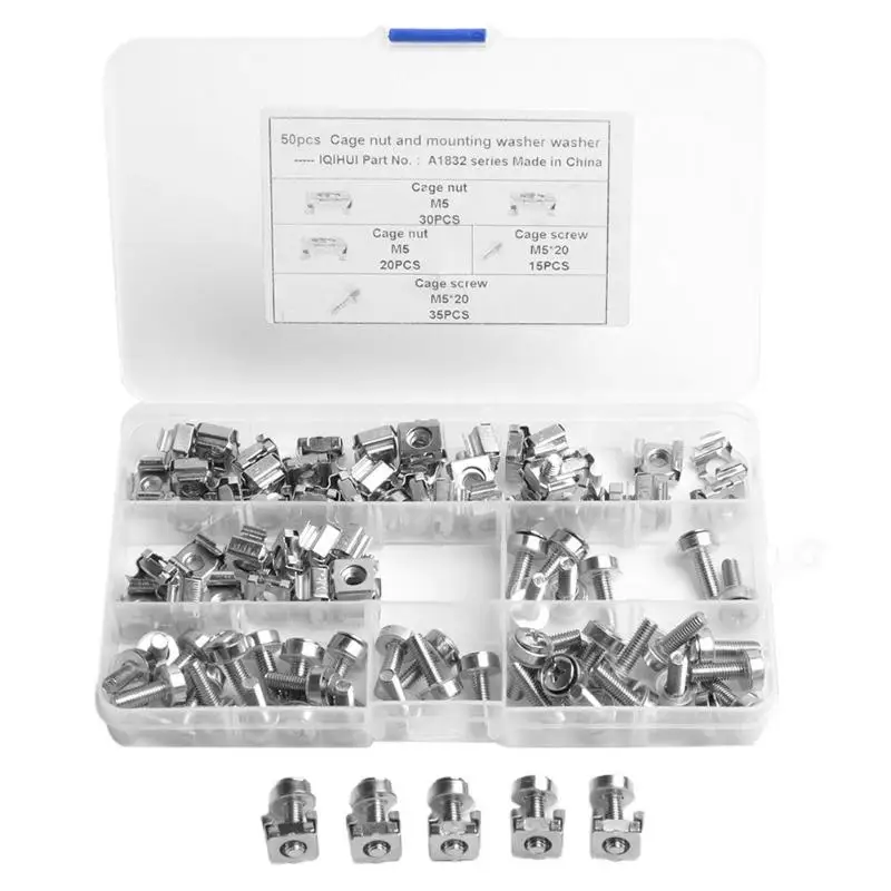 50 шт. M5 плавающие клетки гайки + M5x20 болты + шайбы для серверной стойки Полка Шкаф область применения транспортных средств контроллеров