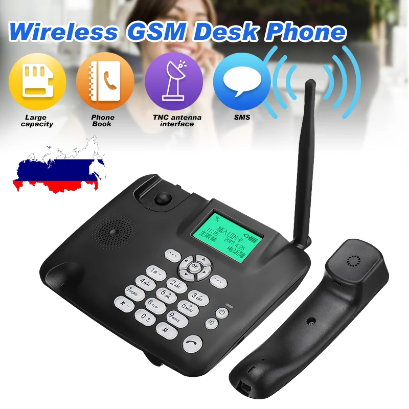 Черный беспроводной Рабочий стол телефон 4G GSM рабочий SIM карта Функция SMS