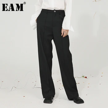 

[EAM] High Waist Brief Black Long Leisure Wide Leg Trousers New Loose Fit Pants Women Fashion Tide Spring Autumn 2020 1S747